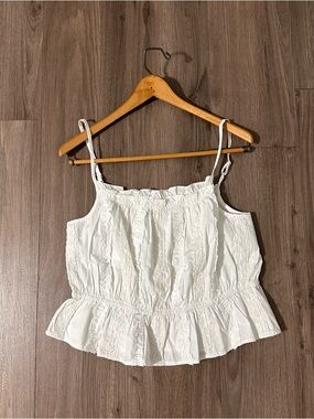 White Ruffled Cotton Camisole Top Peplum Delicate Cami